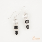 Quartz and Black Onyx Earrings on Hook set in Sterling Silver